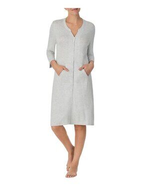 Ellen Tracy Women's Zip-Front 3/4-Sleeve Robe - Grey Heather LARGE NWT